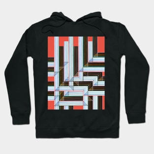 Multyplied parallel and perpendicular variations hand-drawn color pen lines in soft red Hoodie